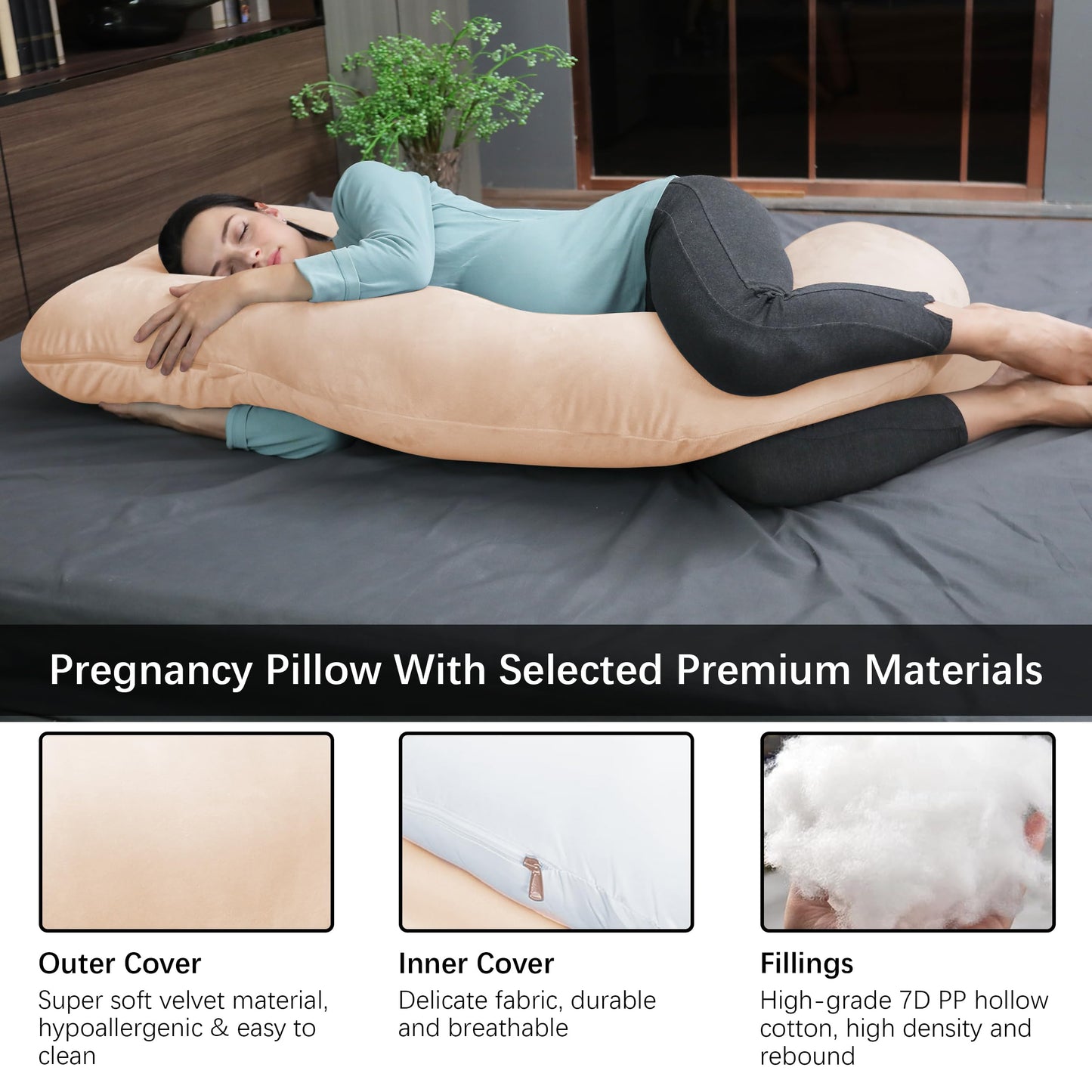 MOON PARK Pregnancy Pillows for Sleeping - U Shaped Full Body Maternity Pillow with Removable Cover - Support for Back, Legs, Belly, HIPS - 57 Inch Pregnancy Pillow for Women - Grey