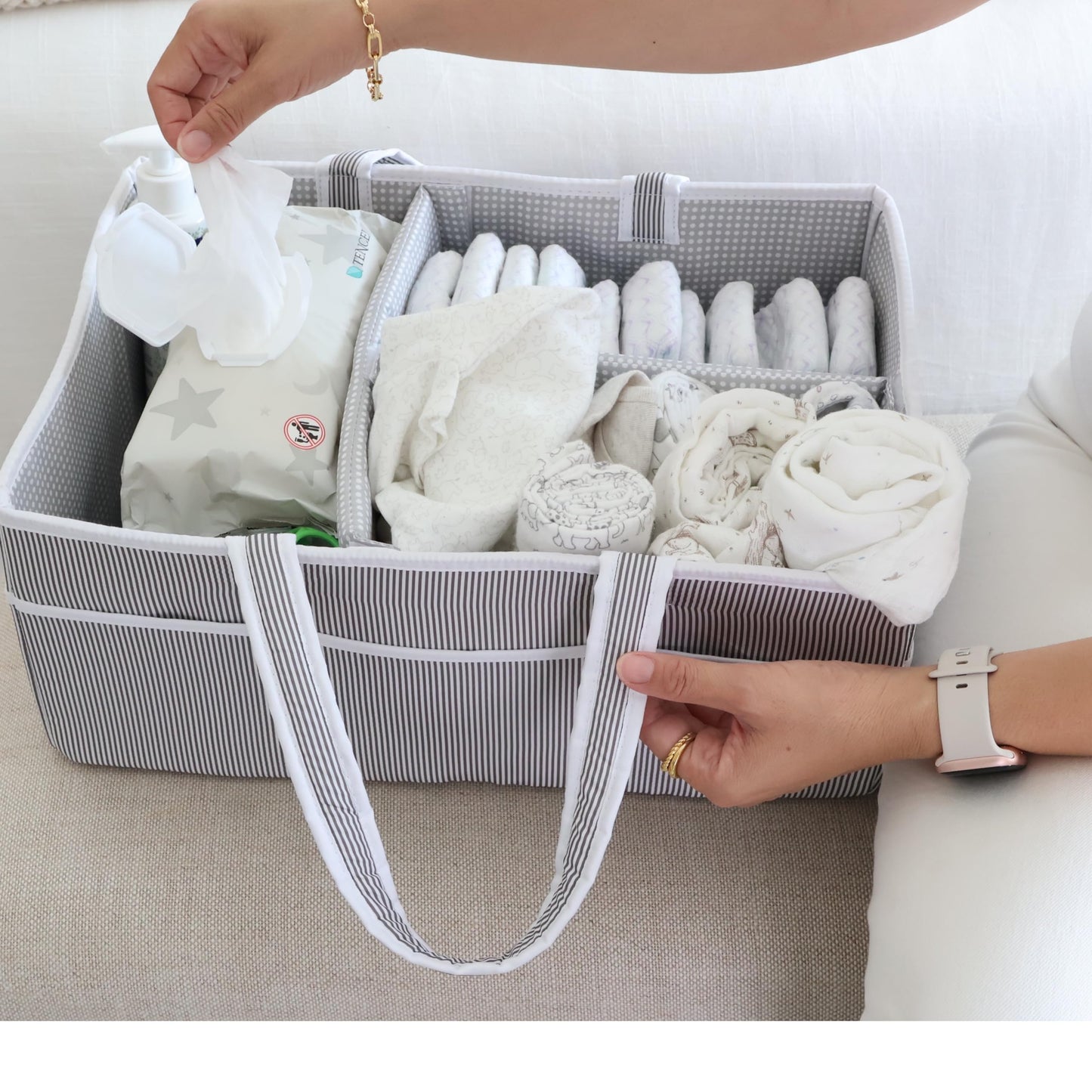 Lily Miles Baby Diaper Caddy - Large Organizer Tote Bag for Baby essentials Boy or Girl - Baby Shower Basket - Nursery Must Haves - Registry Favorites - Newborn Caddie Car Travel