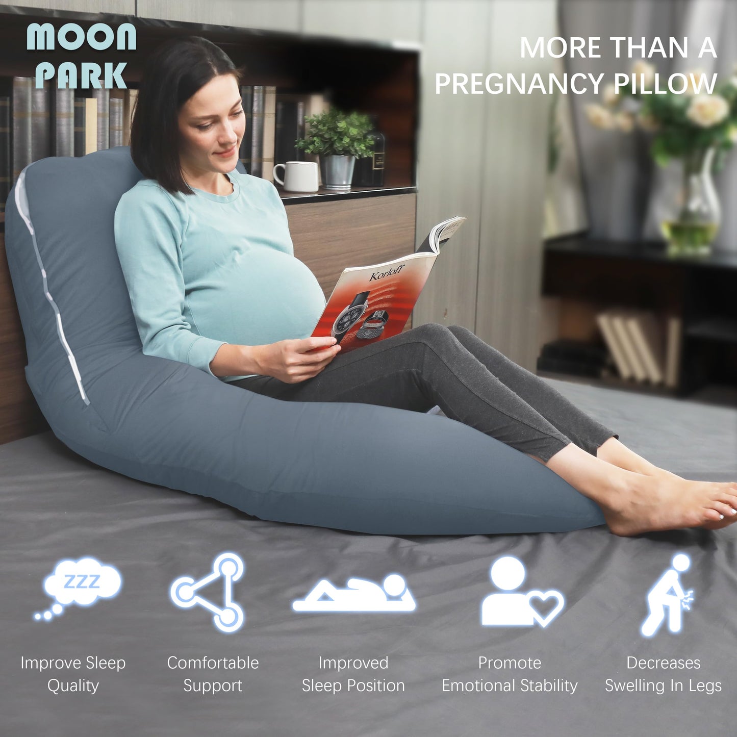 MOON PARK Pregnancy Pillows for Sleeping - U Shaped Full Body Maternity Pillow with Removable Cover - Support for Back, Legs, Belly, HIPS - 57 Inch Pregnancy Pillow for Women - Grey