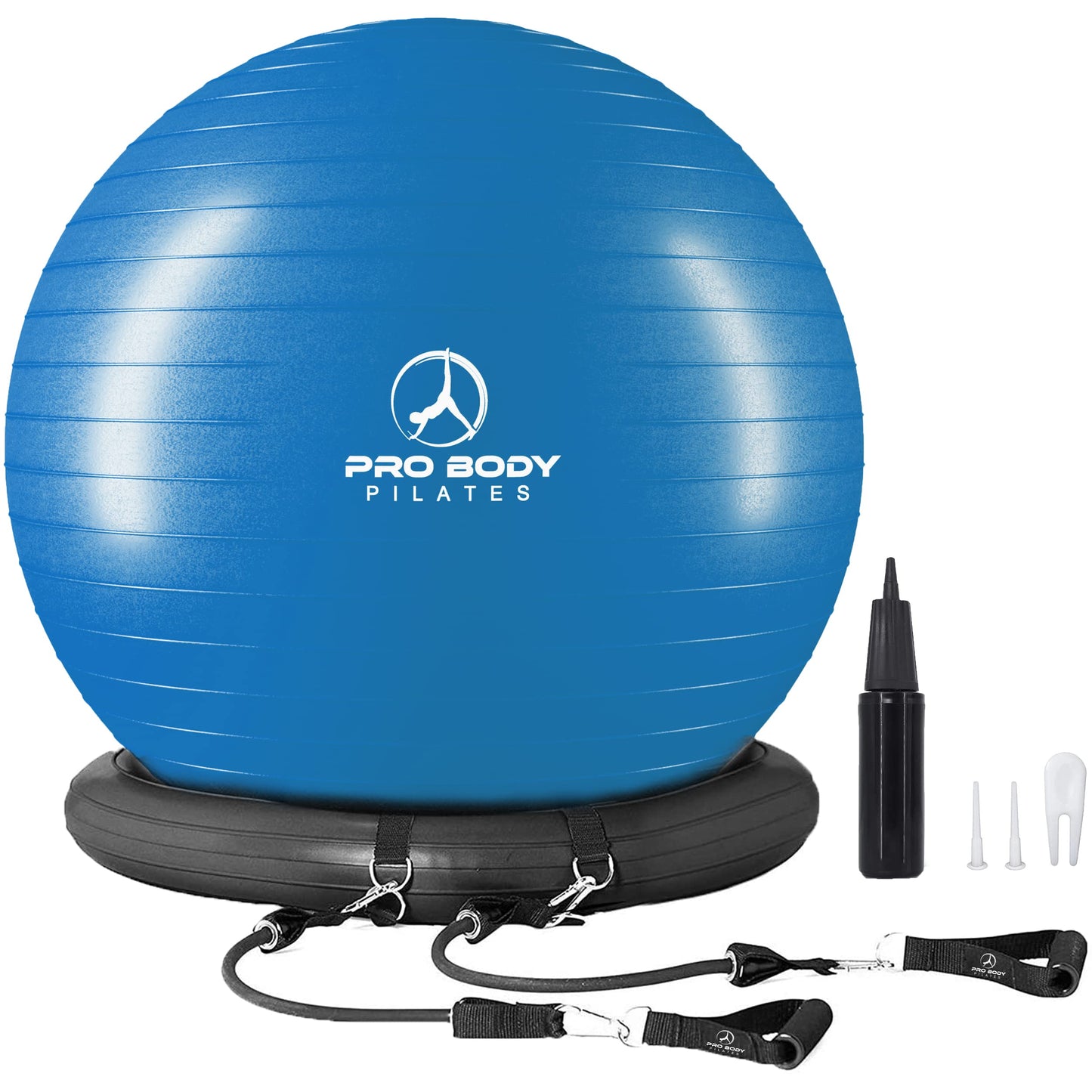 ProBody Pilates Ball Yoga Ball Chair, Exercise Ball Chair with Base or Stand for Home Office Desk Sitting or Workout, 65cm Antiburst Balance & Stability Ball Seat, Large Gym Ball for Back, Abs