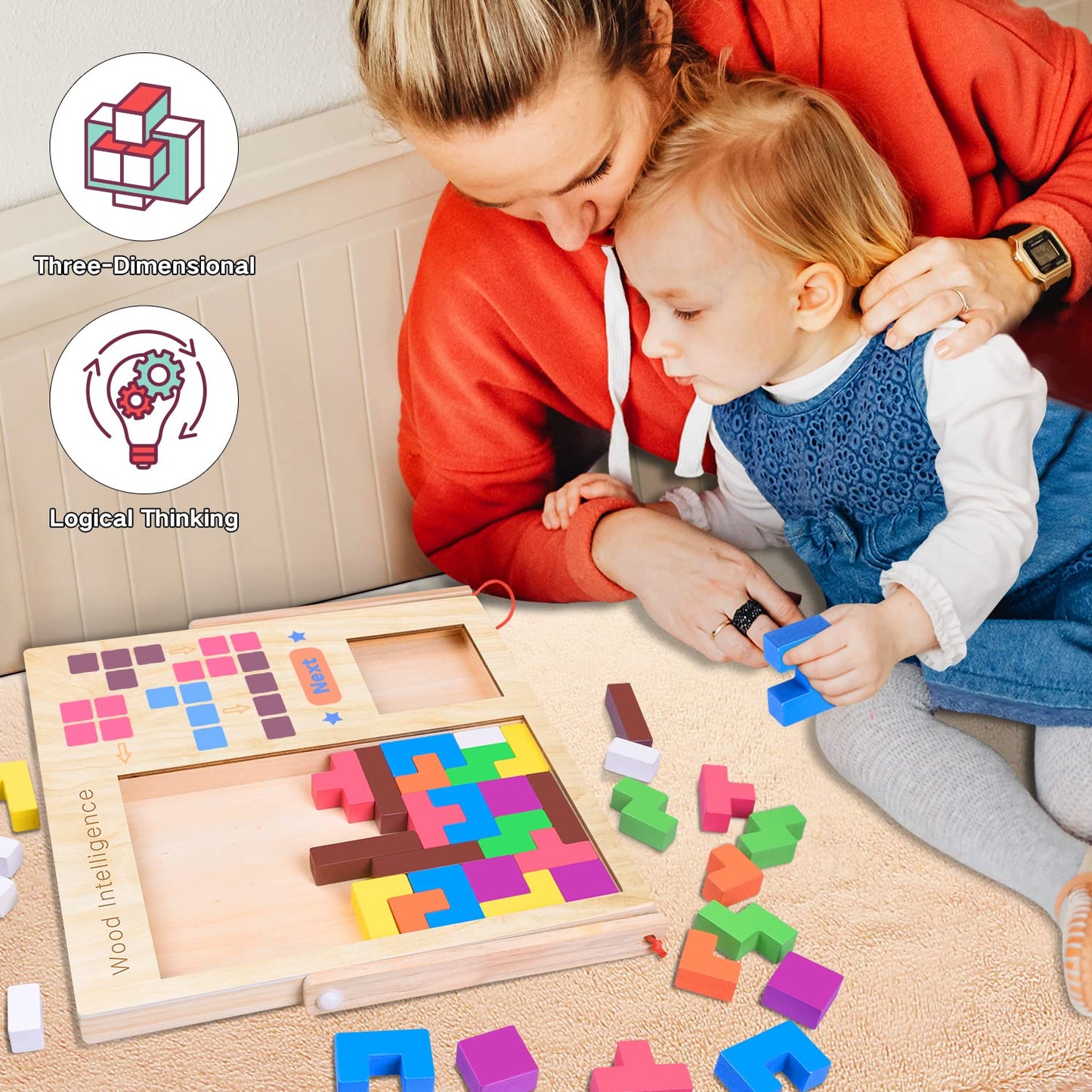 FFTROC Wooden Puzzles for Kids Ages 4-8 8-10 Thick Colorful 3D Russian Blocks and Brain Teaser Tangram Jigsaw STEM Intelligence Toys Educational Gift for Toddlers 3 4 5 6 7 Years Old Boys Girls