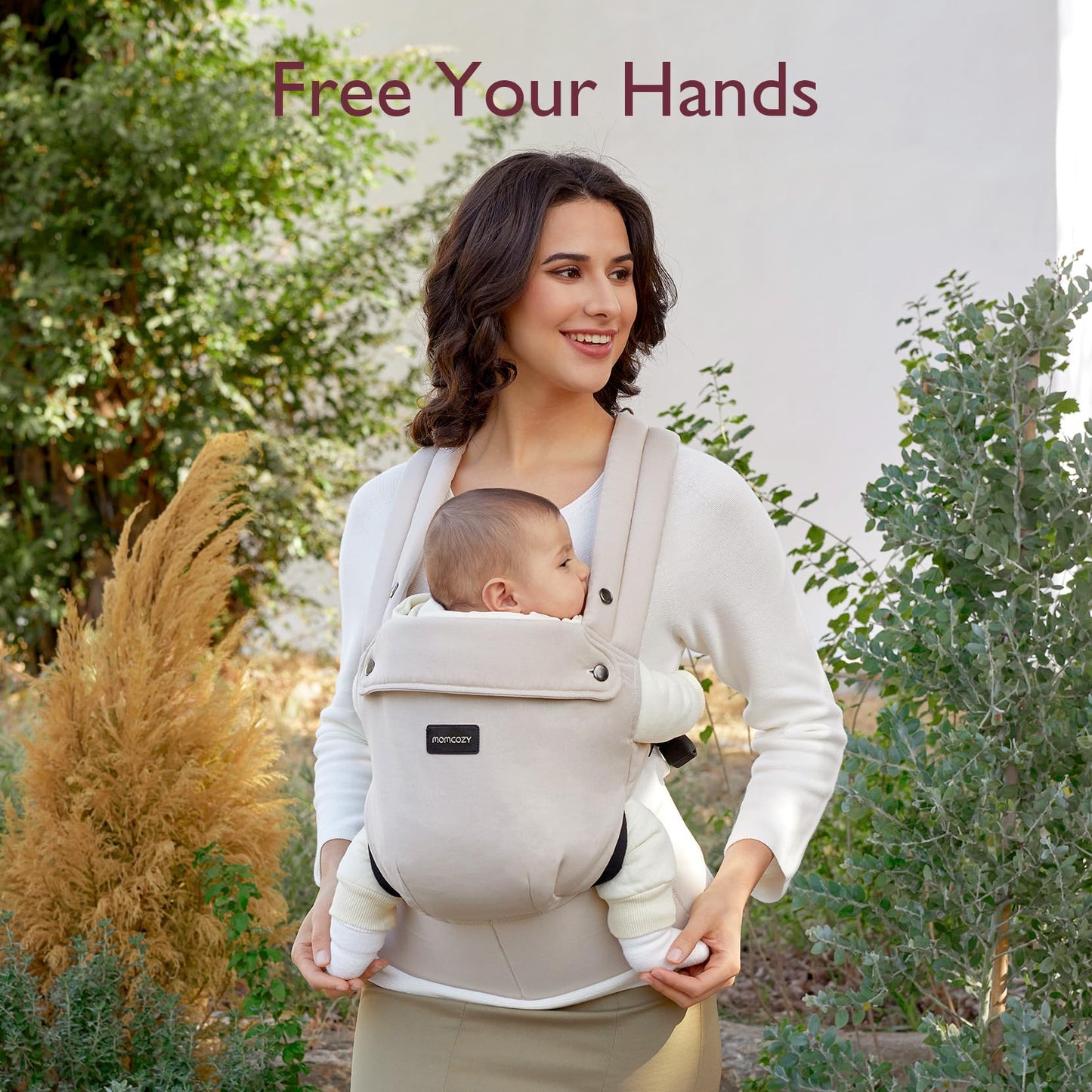 Momcozy Baby Carrier - Ergonomic, Cozy and Lightweight Carrier for 7-44lbs, Effortless to Put On, Ideal for Hands-Free Parenting, Enhanced Lumbar Support, Purehug for Infant to Toddler, Khaki