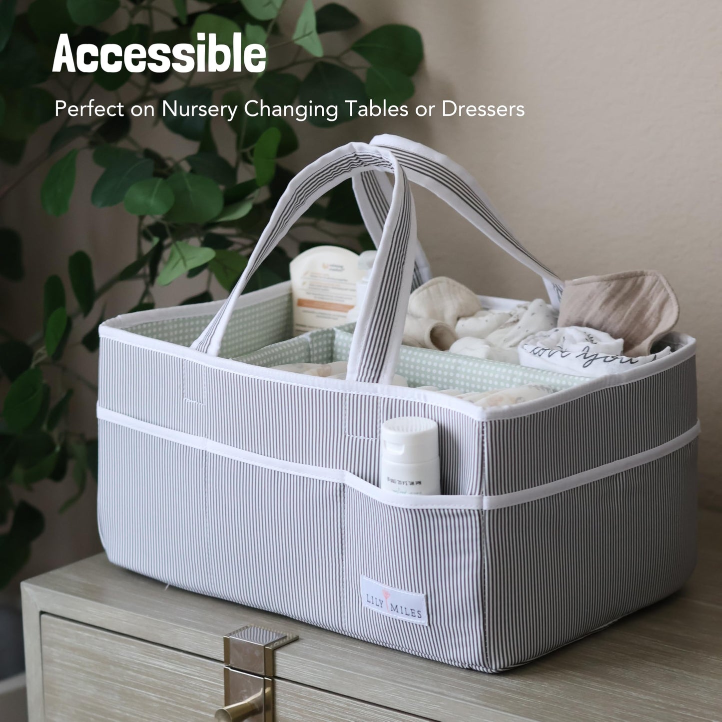 Lily Miles Baby Diaper Caddy - Large Organizer Tote Bag for Baby essentials Boy or Girl - Baby Shower Basket - Nursery Must Haves - Registry Favorites - Newborn Caddie Car Travel