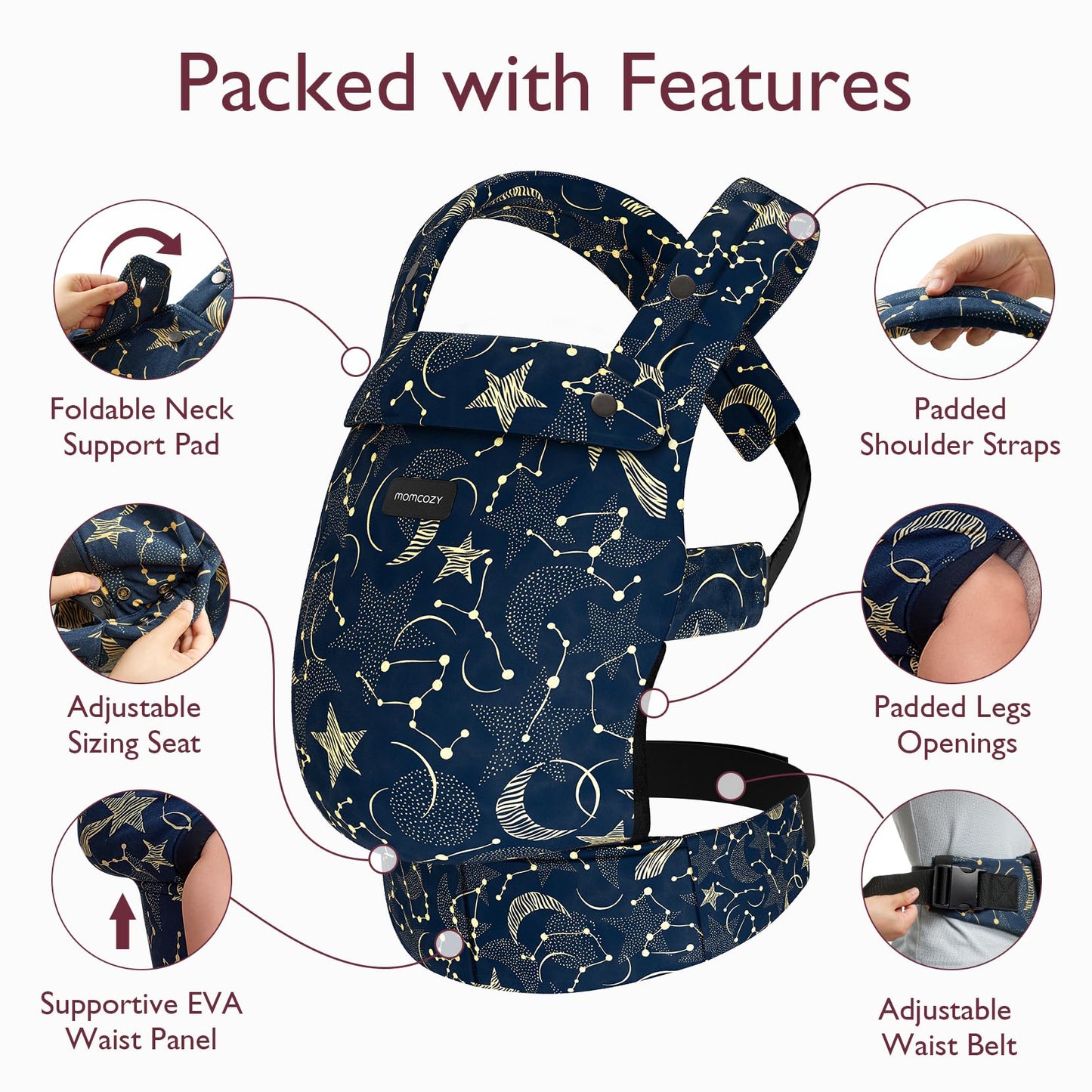 Momcozy Baby Carrier - Ergonomic, Cozy and Lightweight Carrier for 7-44lbs, Effortless to Put On, Ideal for Hands-Free Parenting, Enhanced Lumbar Support, Purehug for Infant to Toddler, Khaki