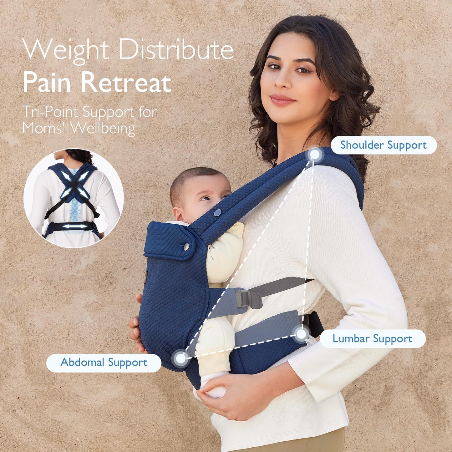 Momcozy Baby Carrier - Ergonomic, Cozy and Lightweight Carrier for 7-44lbs, Effortless to Put On, Ideal for Hands-Free Parenting, Enhanced Lumbar Support, Purehug for Infant to Toddler, Khaki