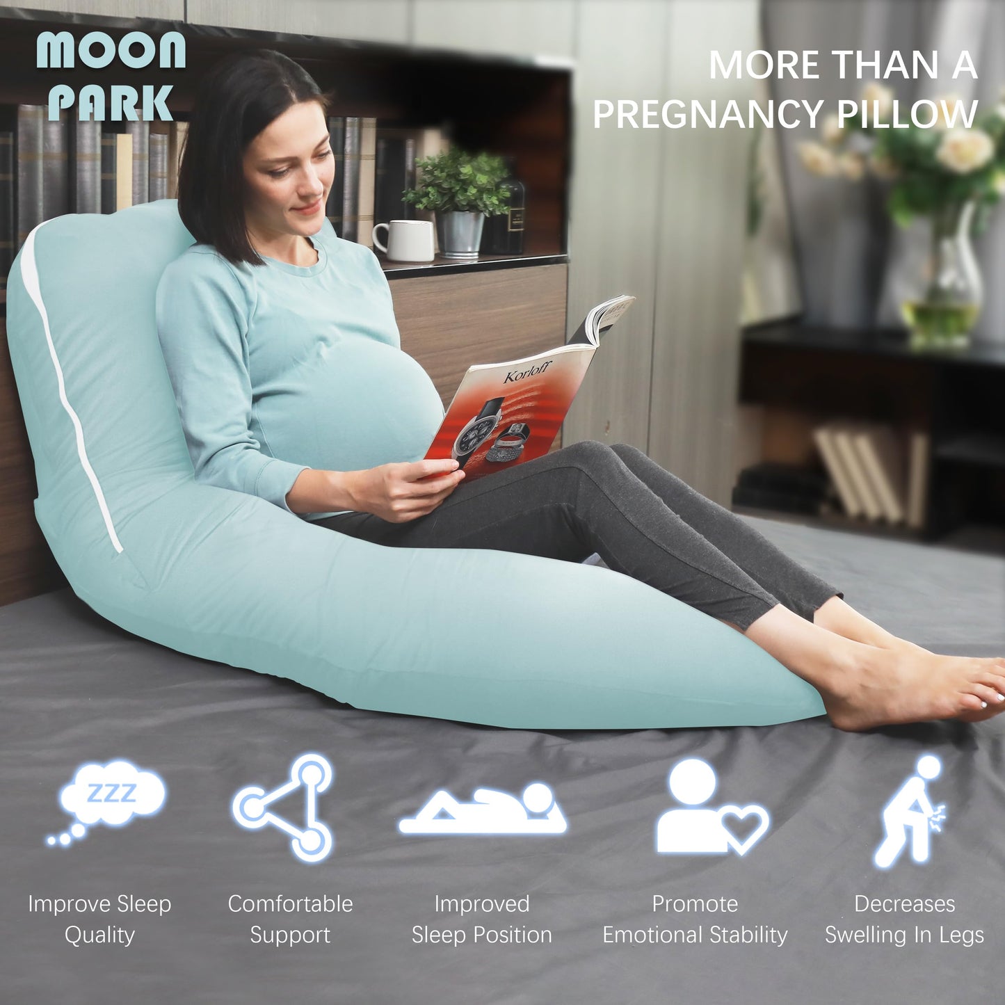 MOON PARK Pregnancy Pillows for Sleeping - U Shaped Full Body Maternity Pillow with Removable Cover - Support for Back, Legs, Belly, HIPS - 57 Inch Pregnancy Pillow for Women - Grey