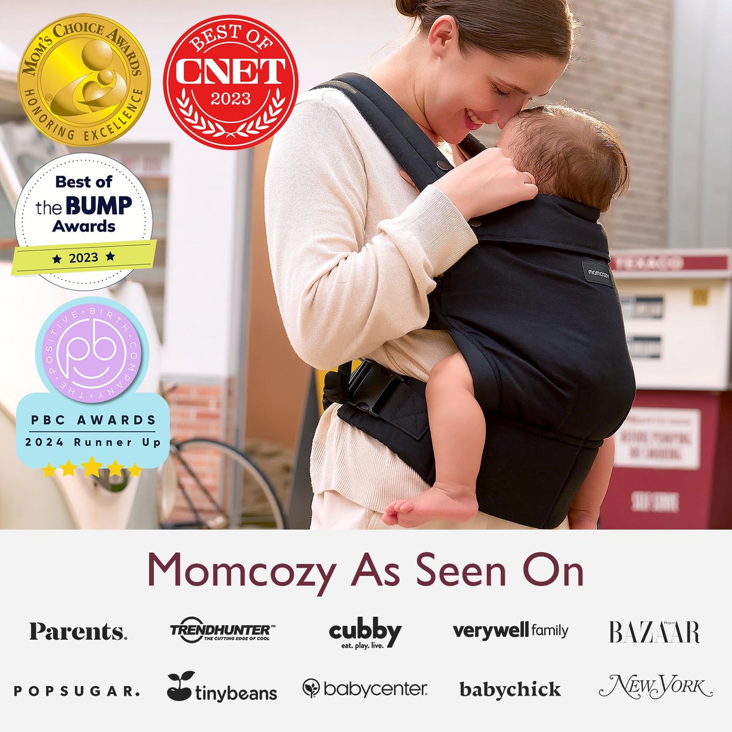 Momcozy Baby Carrier - Ergonomic, Cozy and Lightweight Carrier for 7-44lbs, Effortless to Put On, Ideal for Hands-Free Parenting, Enhanced Lumbar Support, Purehug for Infant to Toddler, Khaki