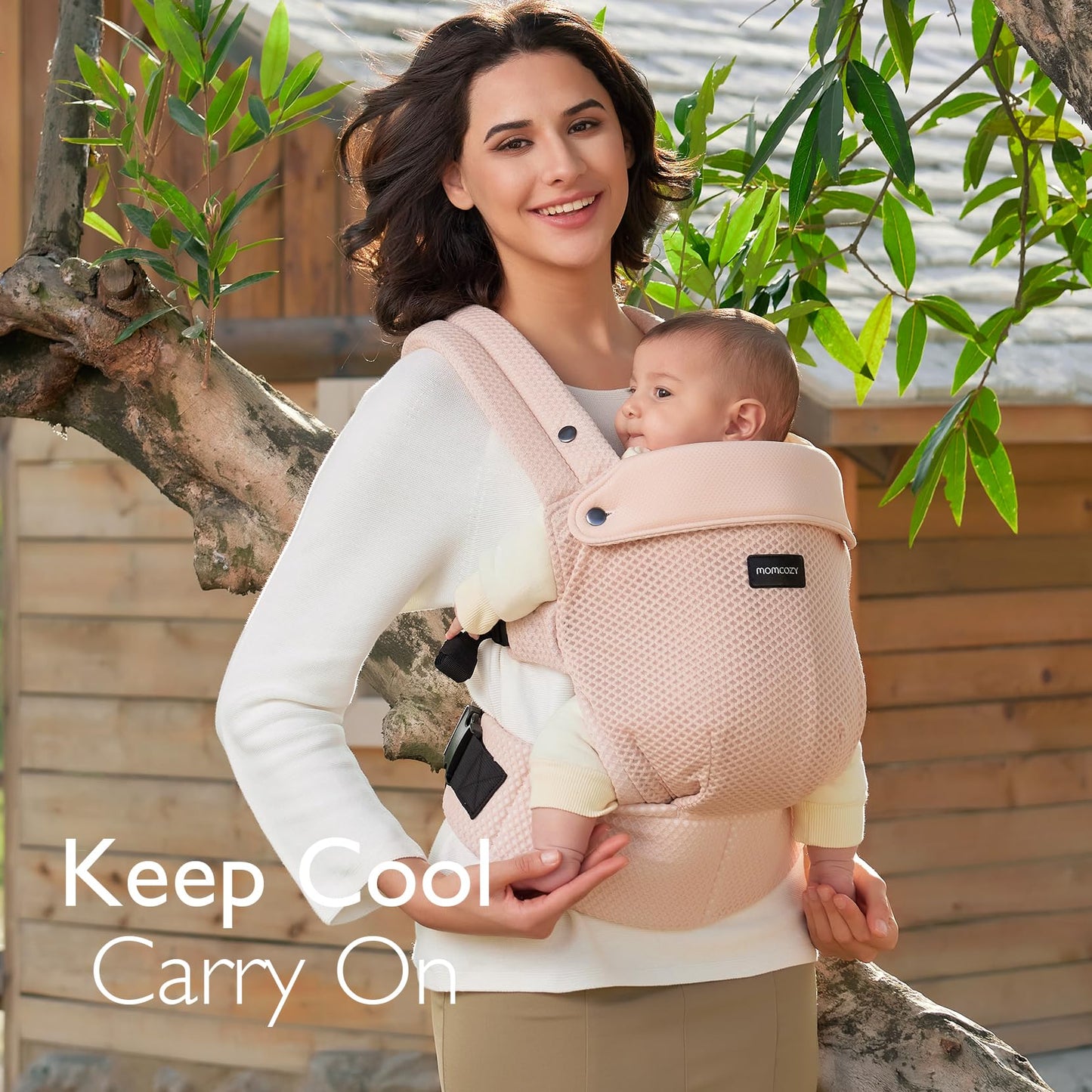 Momcozy Baby Carrier - Ergonomic, Cozy and Lightweight Carrier for 7-44lbs, Effortless to Put On, Ideal for Hands-Free Parenting, Enhanced Lumbar Support, Purehug for Infant to Toddler, Khaki