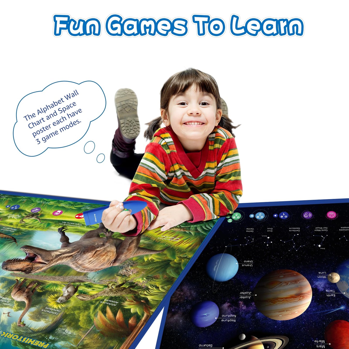 Bilingual Interactive for Kids Talking USA Map Solar System Poster for Kids Learning and Educational Toys,Talking Educational Toy for Ages 3 to 12 Years Old Girls/Boys,Learning Chart for Preschool