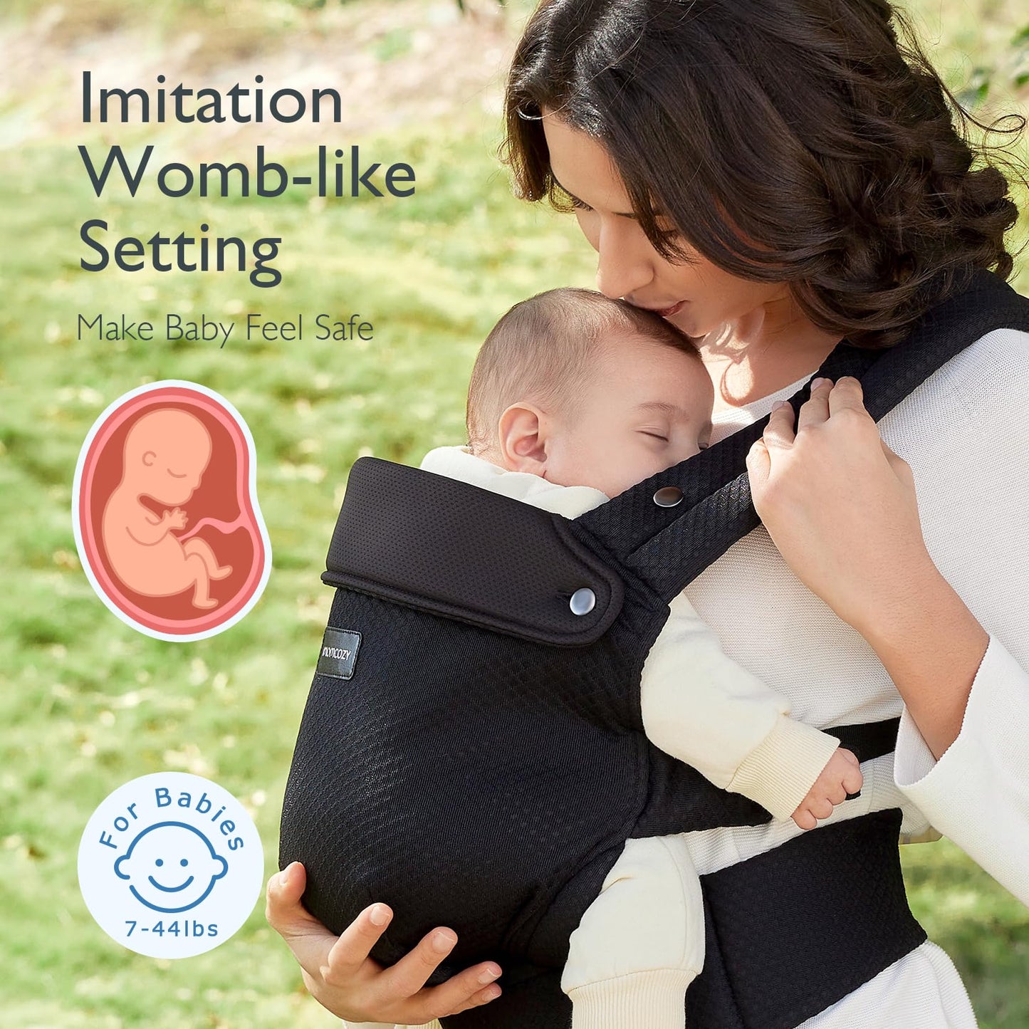 Momcozy Baby Carrier - Ergonomic, Cozy and Lightweight Carrier for 7-44lbs, Effortless to Put On, Ideal for Hands-Free Parenting, Enhanced Lumbar Support, Purehug for Infant to Toddler, Khaki