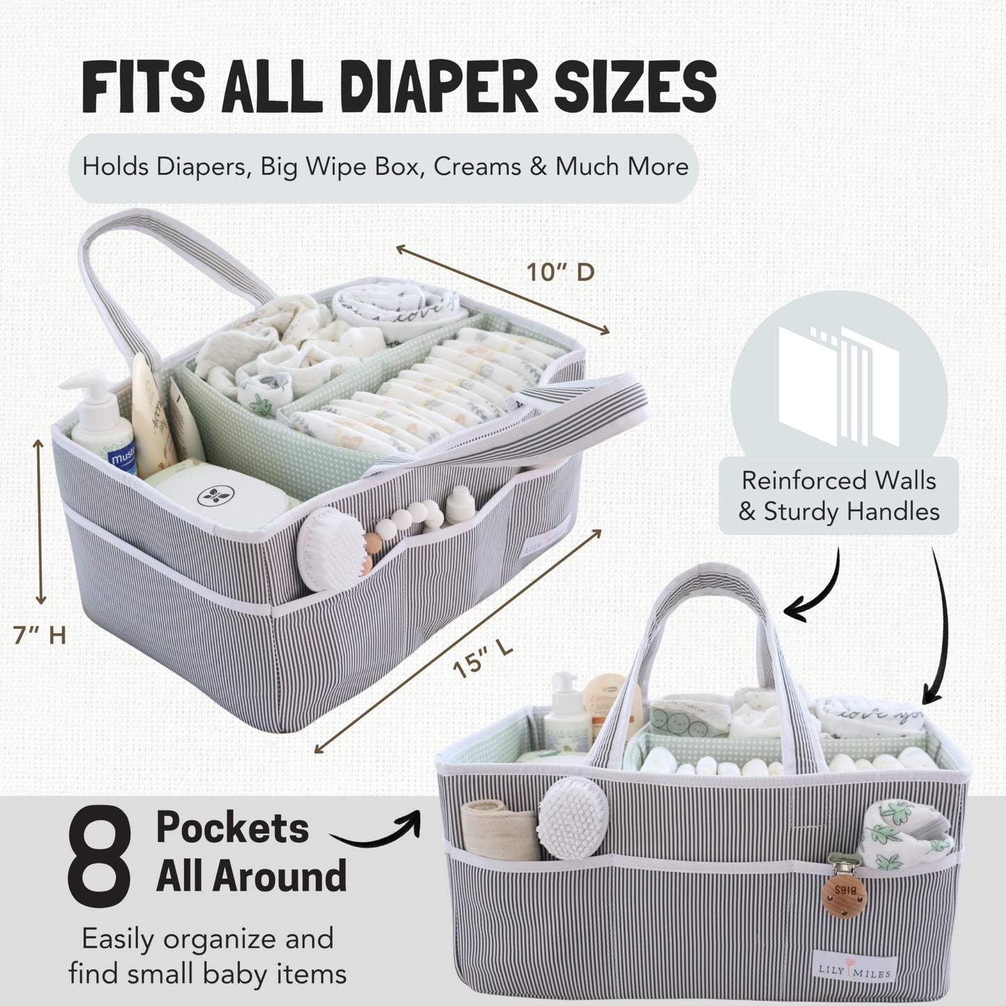 Lily Miles Baby Diaper Caddy - Large Organizer Tote Bag for Baby essentials Boy or Girl - Baby Shower Basket - Nursery Must Haves - Registry Favorites - Newborn Caddie Car Travel