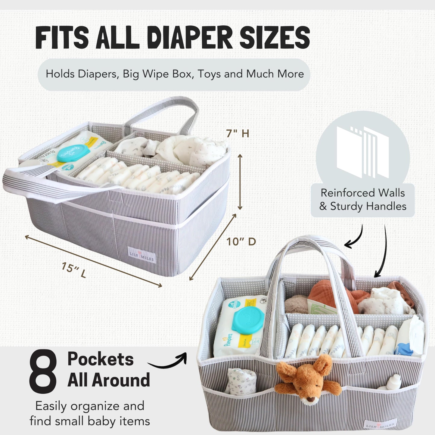 Lily Miles Baby Diaper Caddy - Large Organizer Tote Bag for Baby essentials Boy or Girl - Baby Shower Basket - Nursery Must Haves - Registry Favorites - Newborn Caddie Car Travel