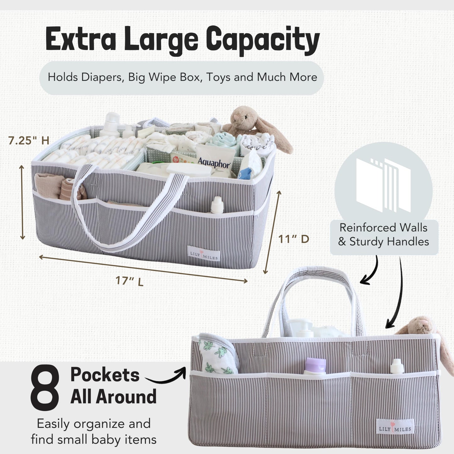 Lily Miles Baby Diaper Caddy - Large Organizer Tote Bag for Baby essentials Boy or Girl - Baby Shower Basket - Nursery Must Haves - Registry Favorites - Newborn Caddie Car Travel