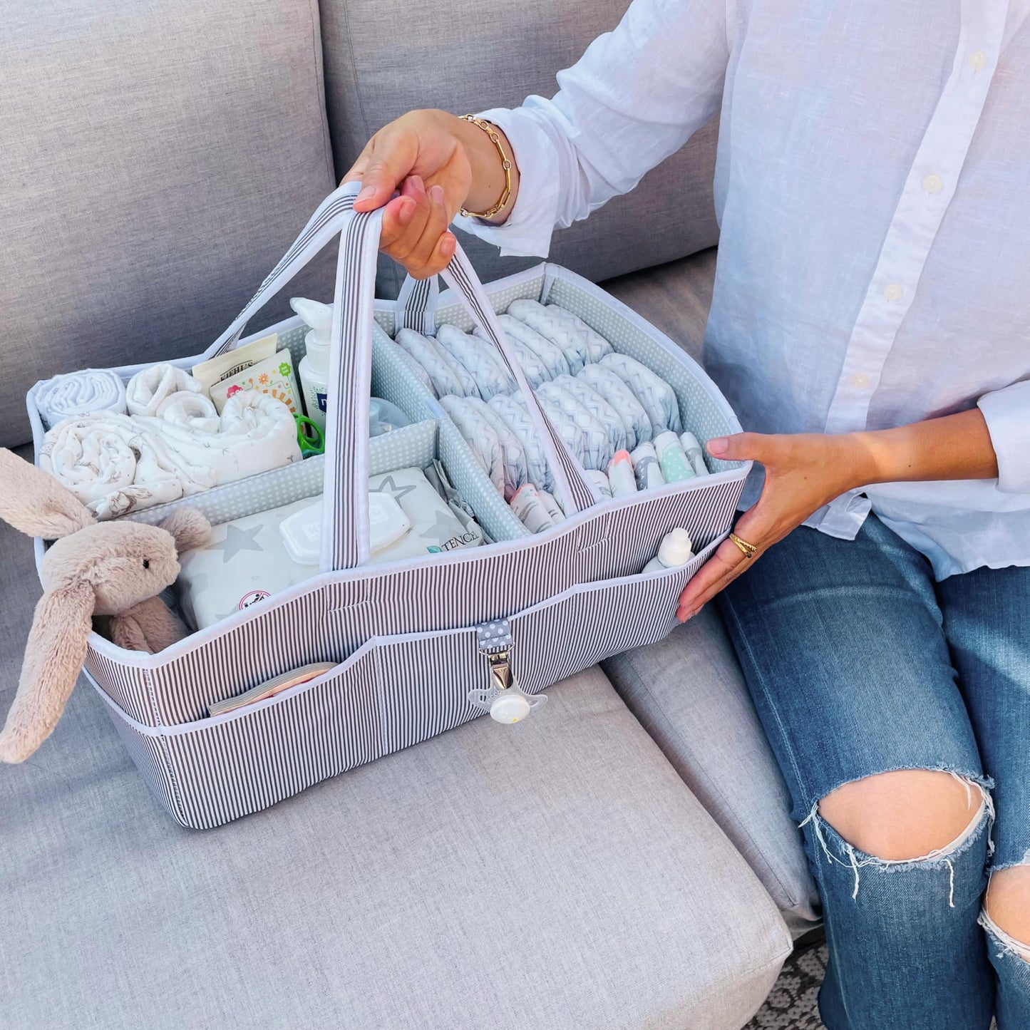 Lily Miles Baby Diaper Caddy - Large Organizer Tote Bag for Baby essentials Boy or Girl - Baby Shower Basket - Nursery Must Haves - Registry Favorites - Newborn Caddie Car Travel