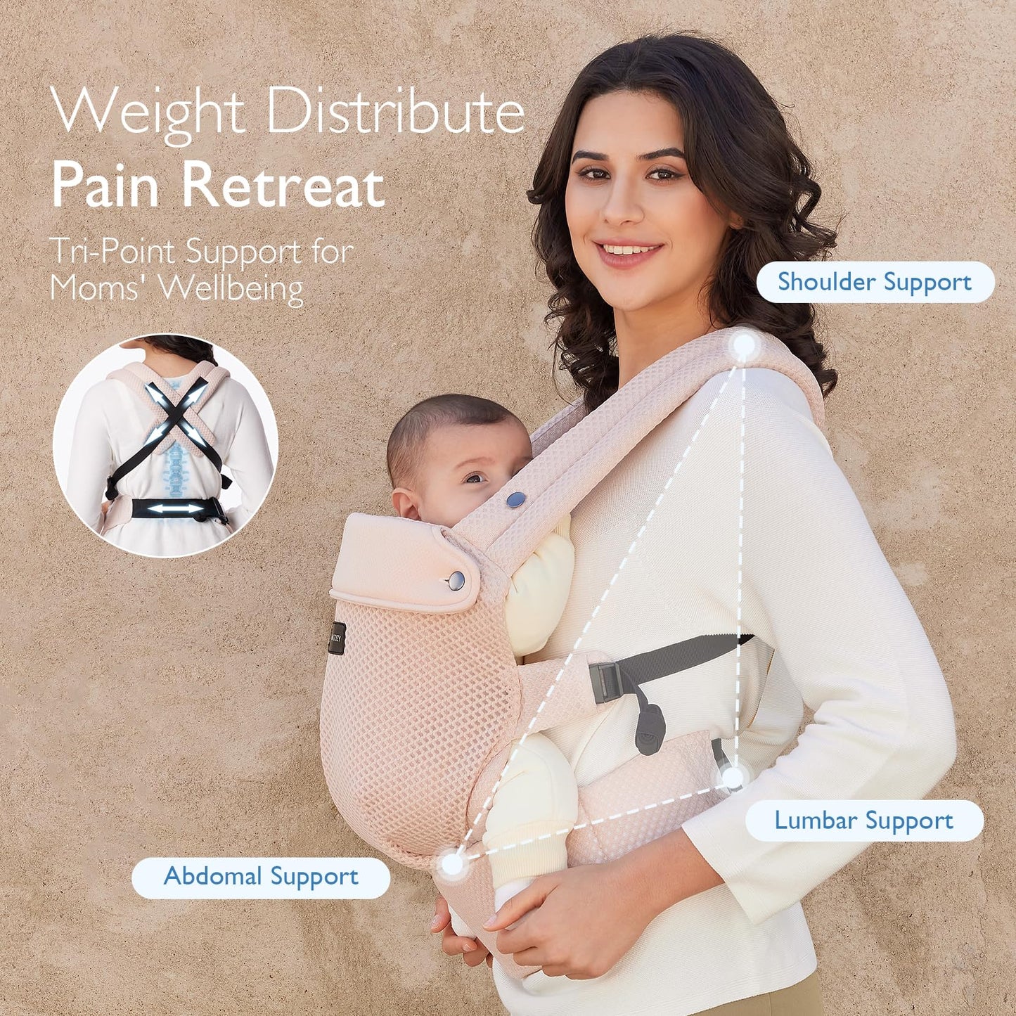 Momcozy Baby Carrier - Ergonomic, Cozy and Lightweight Carrier for 7-44lbs, Effortless to Put On, Ideal for Hands-Free Parenting, Enhanced Lumbar Support, Purehug for Infant to Toddler, Khaki