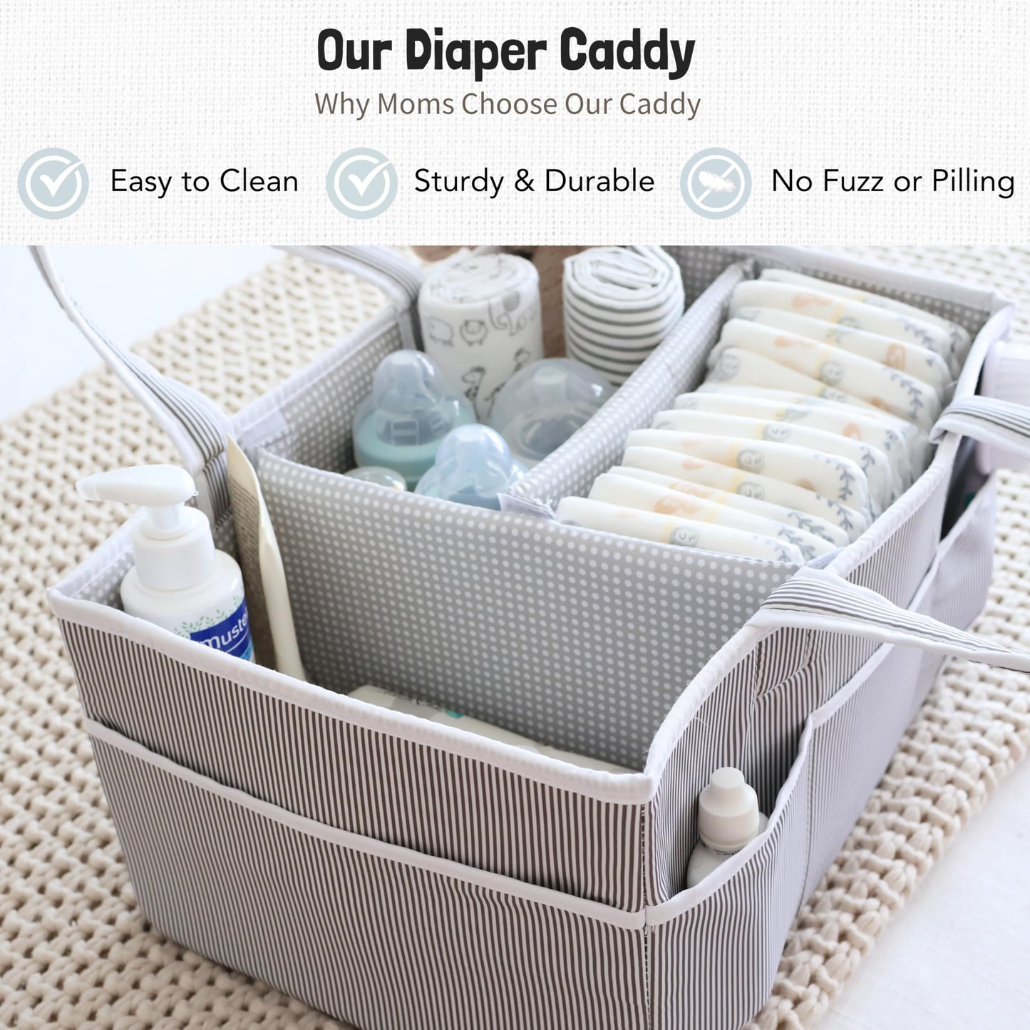 Lily Miles Baby Diaper Caddy - Large Organizer Tote Bag for Baby essentials Boy or Girl - Baby Shower Basket - Nursery Must Haves - Registry Favorites - Newborn Caddie Car Travel