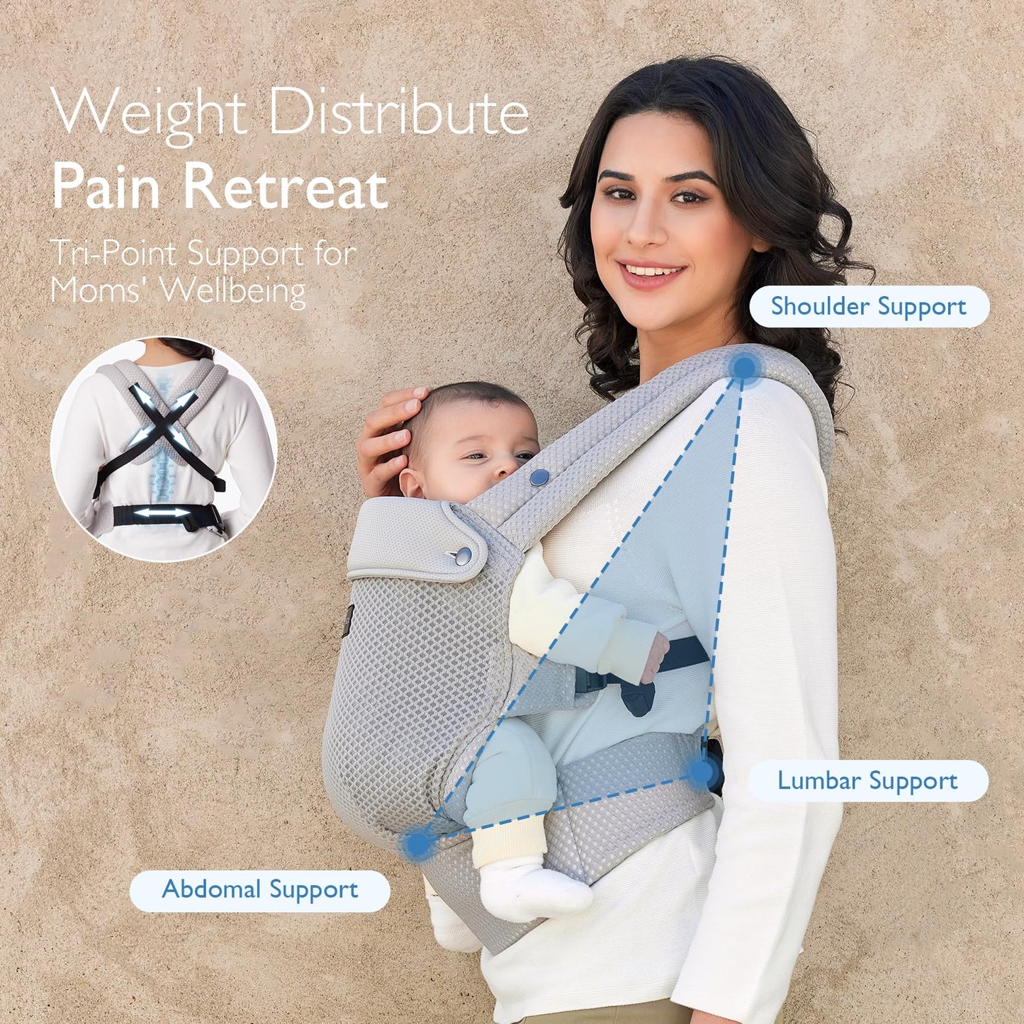 Momcozy Baby Carrier - Ergonomic, Cozy and Lightweight Carrier for 7-44lbs, Effortless to Put On, Ideal for Hands-Free Parenting, Enhanced Lumbar Support, Purehug for Infant to Toddler, Khaki