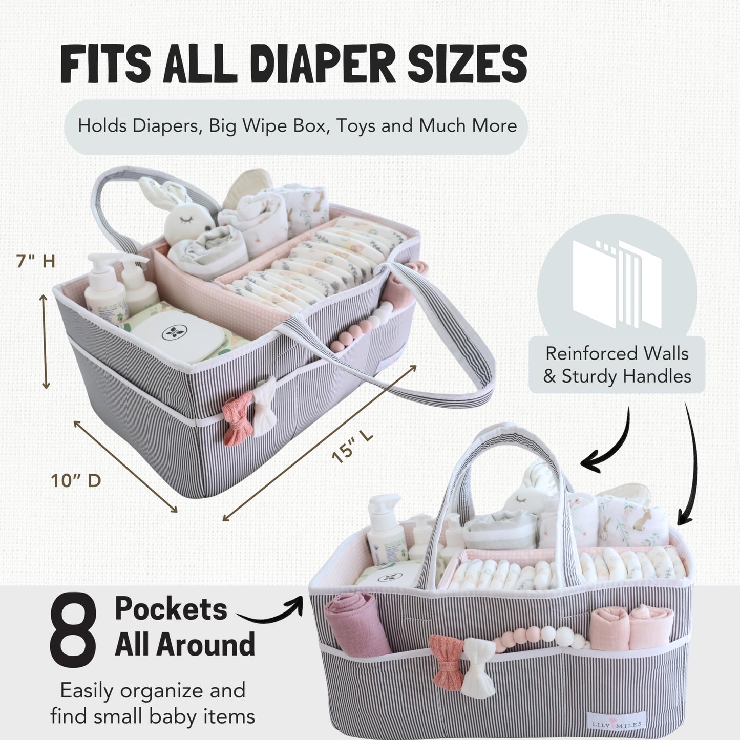 Lily Miles Baby Diaper Caddy - Large Organizer Tote Bag for Baby essentials Boy or Girl - Baby Shower Basket - Nursery Must Haves - Registry Favorites - Newborn Caddie Car Travel