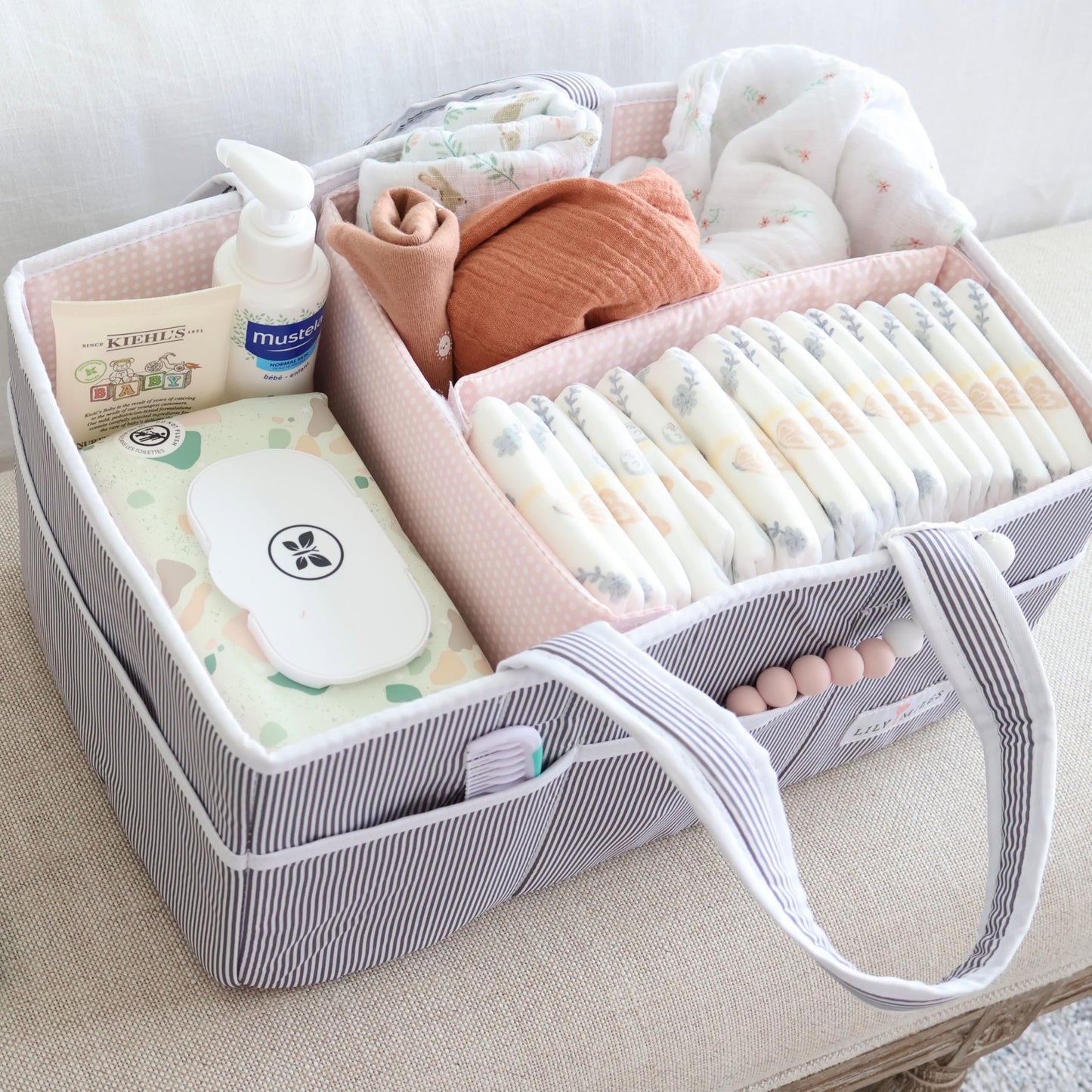 Lily Miles Baby Diaper Caddy - Large Organizer Tote Bag for Baby essentials Boy or Girl - Baby Shower Basket - Nursery Must Haves - Registry Favorites - Newborn Caddie Car Travel